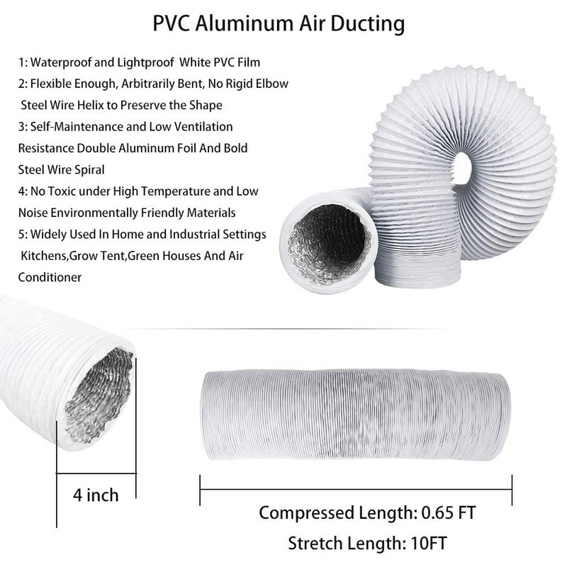Omont Dryer Vent Hose 4 Inch 10FT Flexible Dryer Ducting Tube Air Duct Aluminum Insulated Flex Hose Kit Indoor Outdoor - Image 2